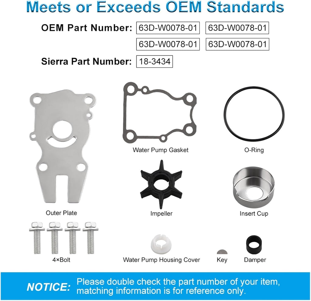 Outboard Motor 63D-W0078-01  Water Pump Impeller Kit