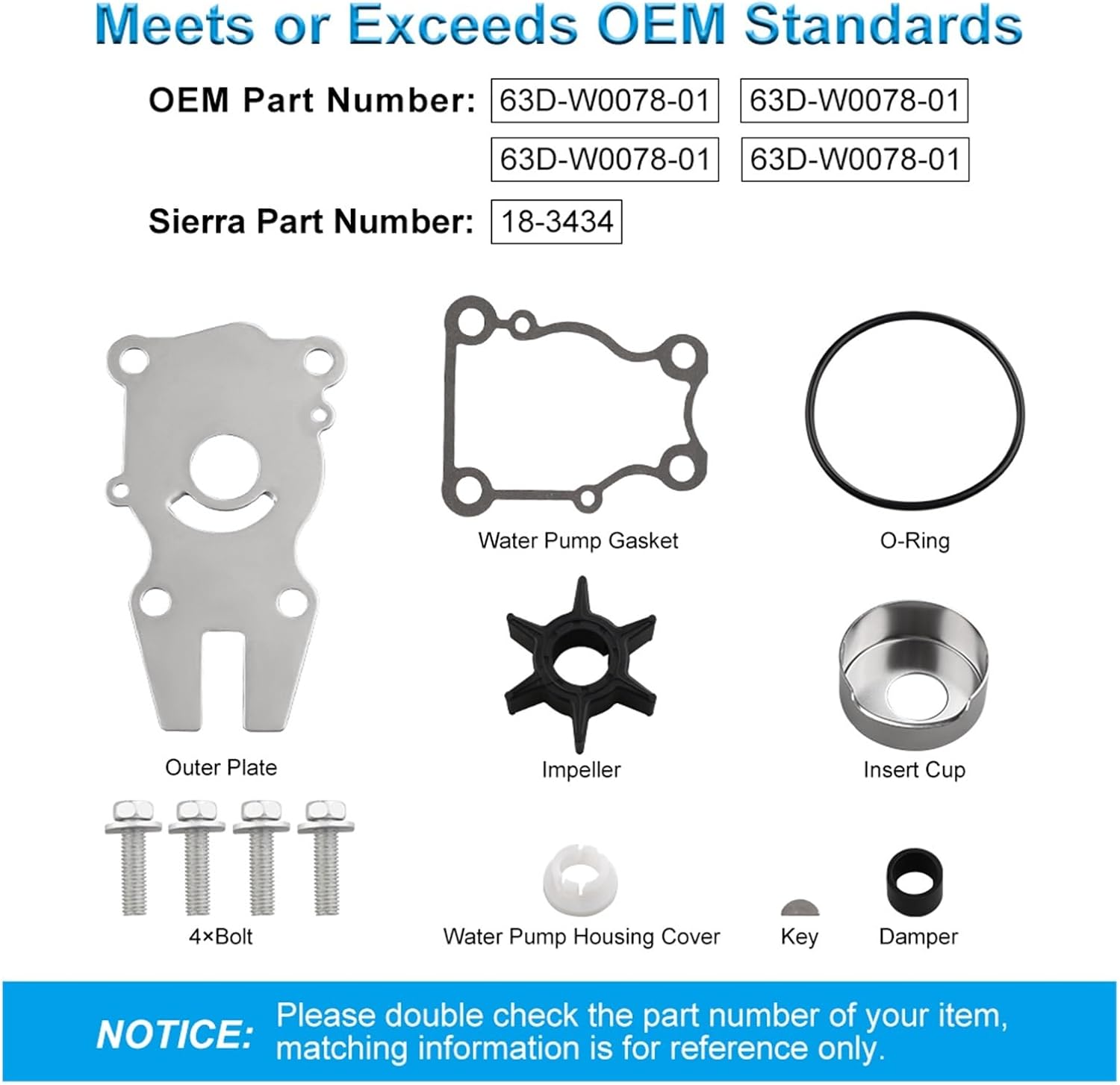 Outboard Motor 63D-W0078-01  Water Pump Impeller Kit